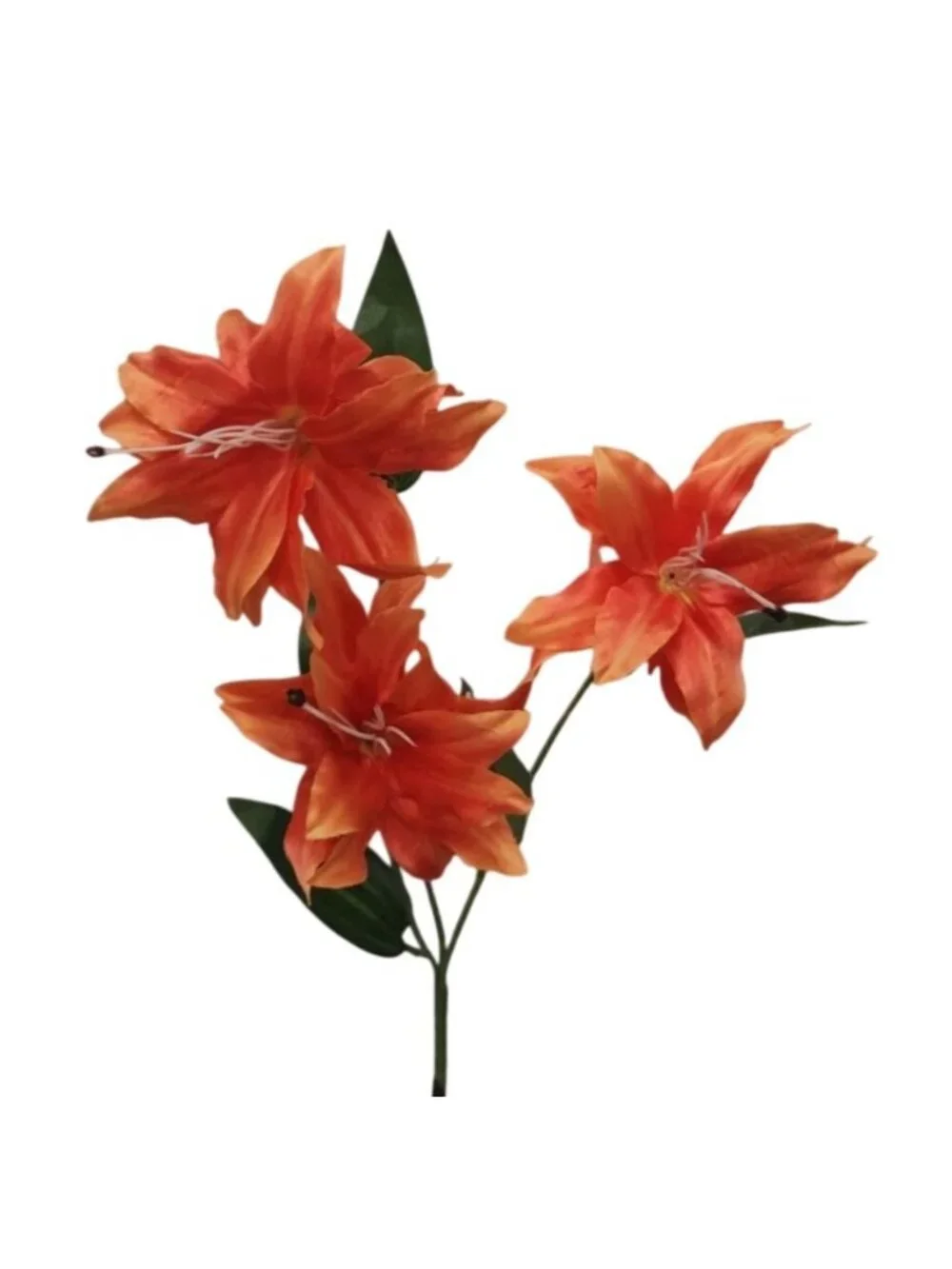 Bright Orange Artificial Lily Stem 33 Inch 3 Bloom Faux Lily Flower Fall Summer